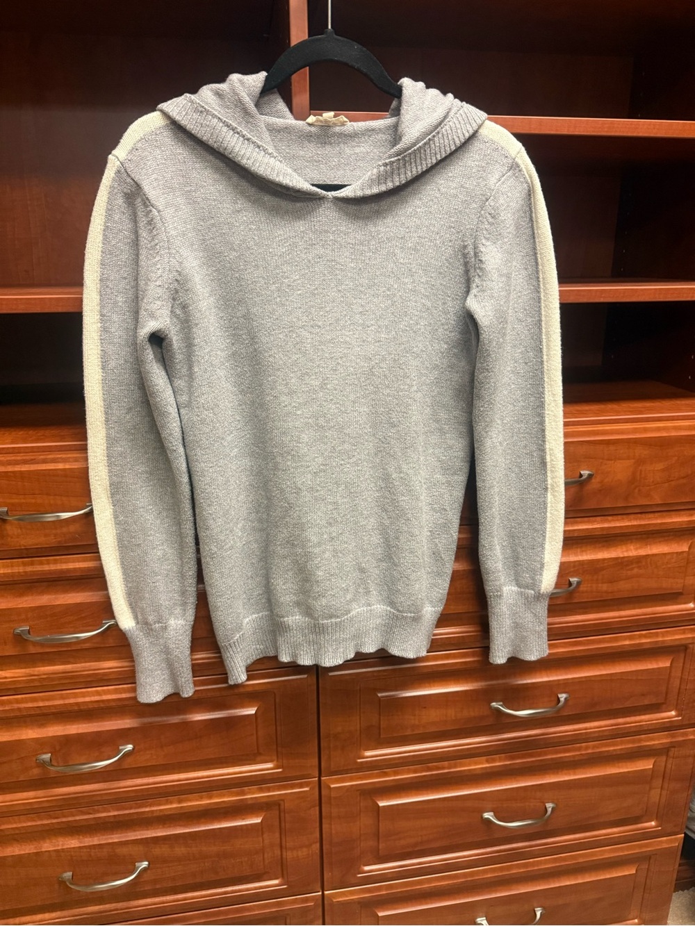 Mystree Gray Hooded Sweater w/Cream Stripes on Arms